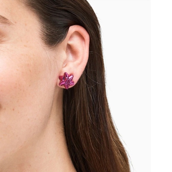 KATE SPADE • Brilliant Pink Bourgeois Bow Earrings Holiday Christmas - Picture 2 of 4